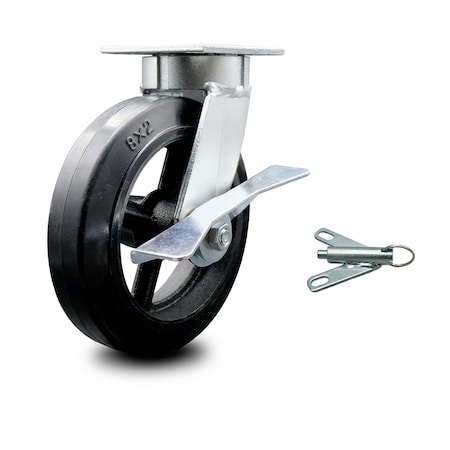 Service Caster 8 Inch Kingpinless Rubber on Steel Wheel Caster with Brake and Swivel Lock SCC SCC-KP30S820-RSR-SLB-BSL